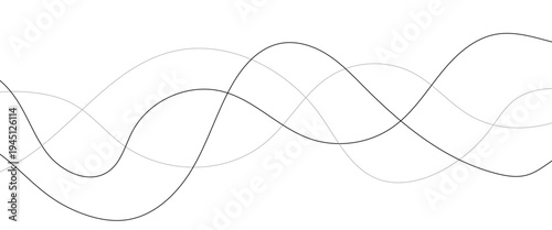 Curved black long lines seamless wave pattern. Thin line wavy abstract vector background. Wavy line horizontal divider wavy pattern. Curve line art striped. Abstract wave elements. Vector illustration