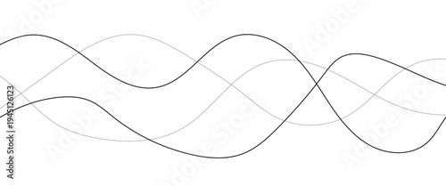 Curved black long lines seamless wave pattern. Thin line wavy abstract vector background. Wavy line horizontal divider wavy pattern. Curve line art striped. Abstract wave elements. Vector illustration