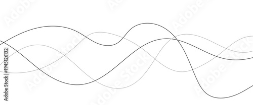 Curved black long lines seamless wave pattern. Thin line wavy abstract vector background. Wavy line horizontal divider wavy pattern. Curve line art striped. Abstract wave elements. Vector illustration