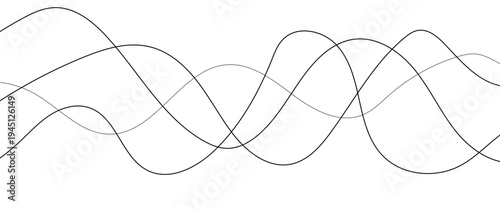 Curved black long lines seamless wave pattern. Thin line wavy abstract vector background. Wavy line horizontal divider wavy pattern. Curve line art striped. Abstract wave elements. Vector illustration