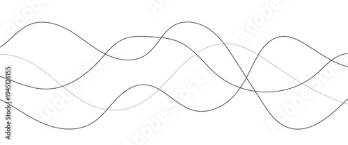 Curved black long lines seamless wave pattern. Thin line wavy abstract vector background. Wavy line horizontal divider wavy pattern. Curve line art striped. Abstract wave elements. Vector illustration