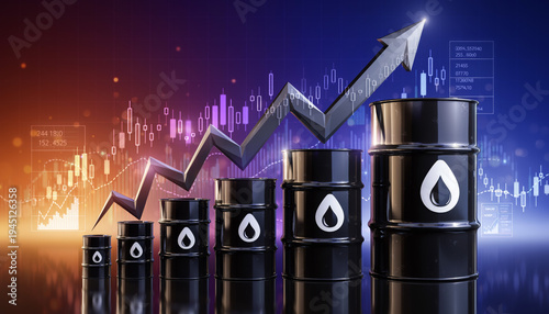 Rising Oil Prices Concept with Crude Oil Barrels and Upward Financial Chart