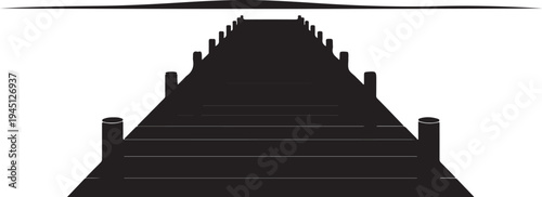 Black silhouette of a bridge with railings on a white background