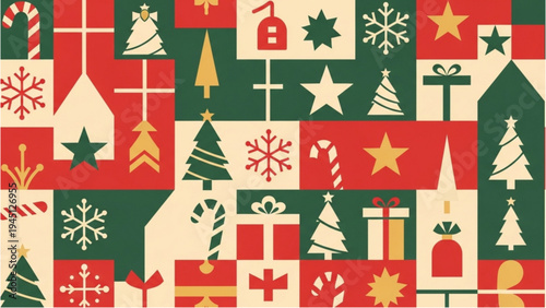 Vibrant Christmas decorations fill the scene with festive holiday icons indoors.