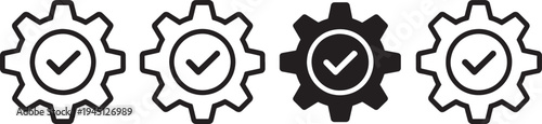Gear with checkmarks black white symbols