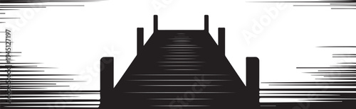 Black silhouette of a dam with water lines