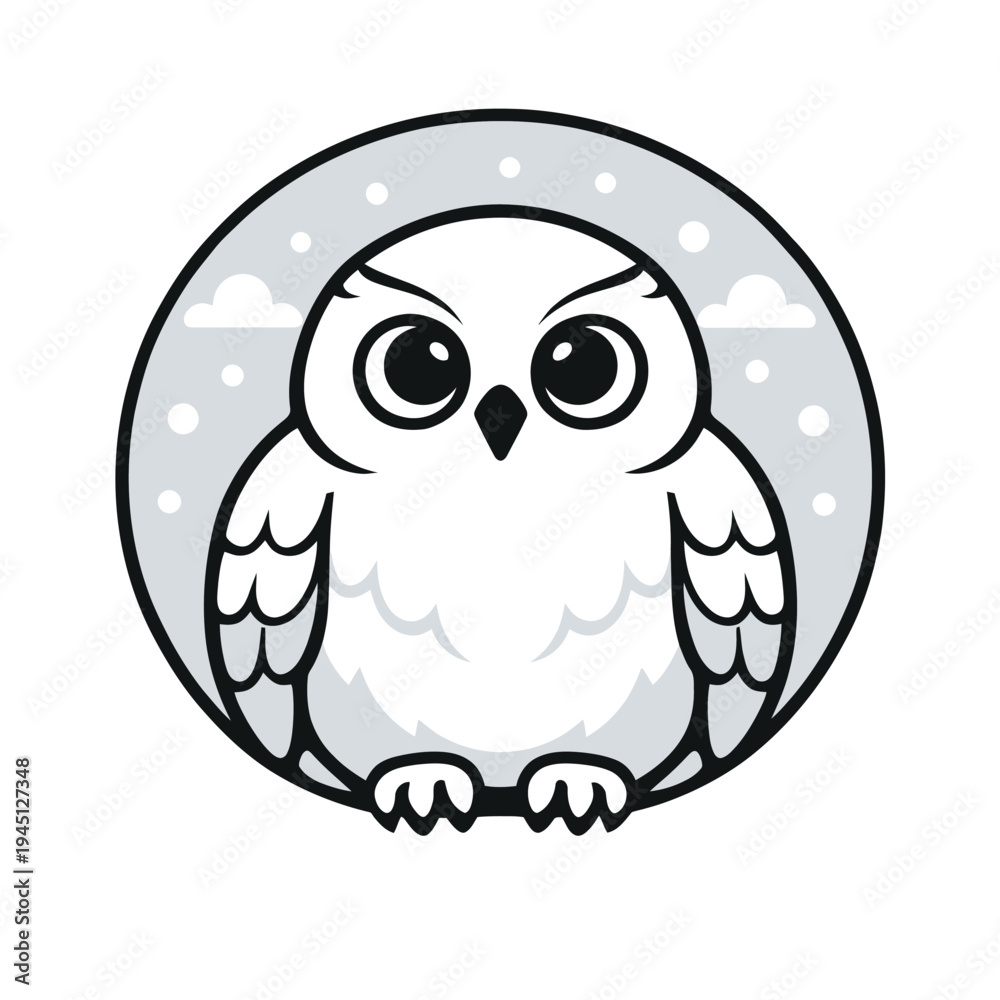 Obraz premium Snowy Owl Front View Minimal Wildlife Illustration