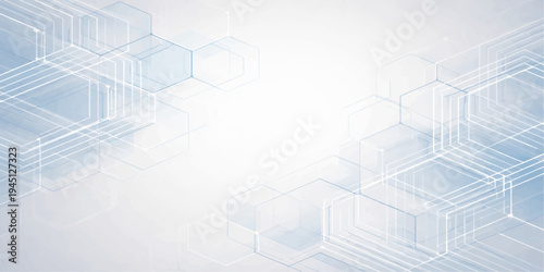 Abstract blue background with 3d architectural hexagons featuring technical blueprint design and engineering concept for modern city project planning