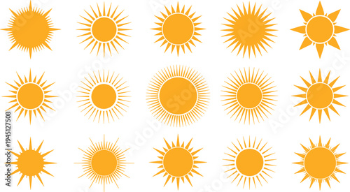 Orange sun on white background symbol weather