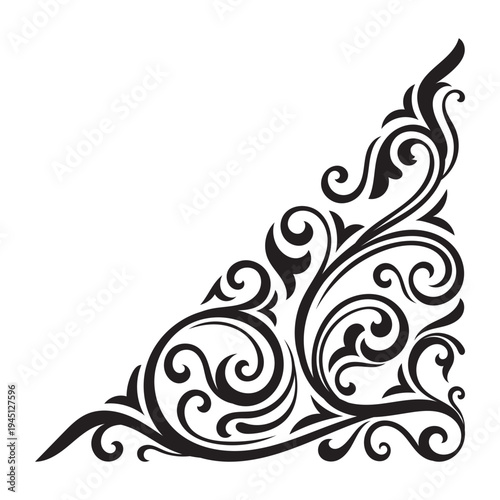 Vintage corner, triangular corner, vintage swirl pattern, corner decoration.