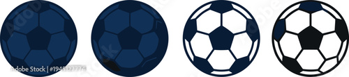 
Set of soccer ball or football vector illustrations including flat silhouettes and outline icons isolated on white background for sports competition championship and equipment design.