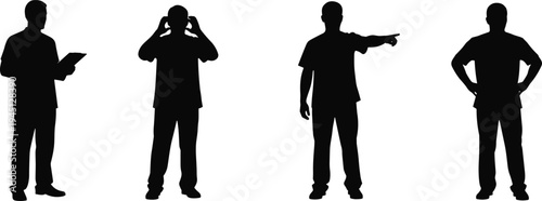 Silhouettes of people with gestures, communication, stress, pointing, confidence, authority, posture, lifestyle, emotional expression, leadership, interaction illustration