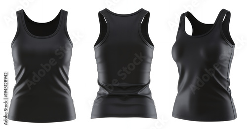 Black tank tops in three views sleeveless shirts clothing
