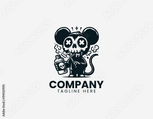 The urban cartoon rat drinks poison from a green bottle with a skull label edgy