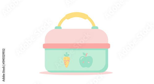 Lunch Box with Handle and Food Icons.