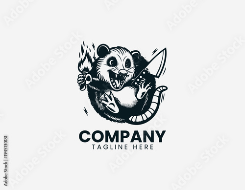 The screaming opossum character holds a sharp kitchen knife for funny streetwear design edgy