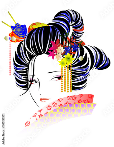 女性の顔、日本髪、着物