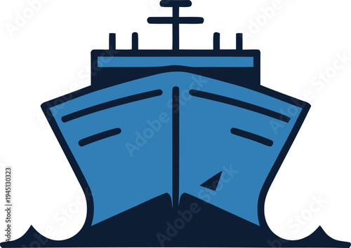 Maritime Cargo Ship Vector Illustration Front View for Ocean Freight Logistics and International Shipping Icon Isolated on White Background