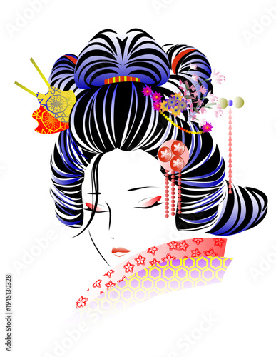 女性の顔、日本髪、着物