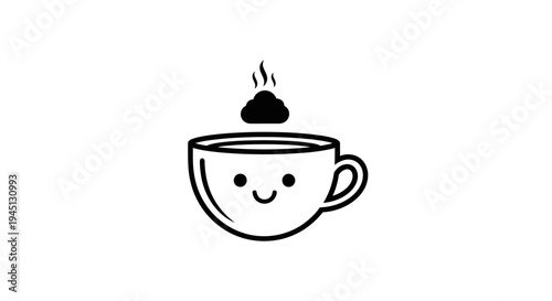 Humorous Cartoon Coffee Cup with Steaming Poop Icon