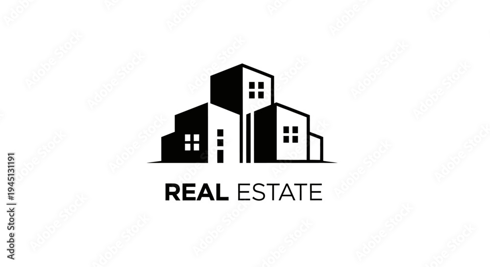 Fototapeta premium Modern Real Estate Logo Design with Abstract Building Silhouettes for Property Business