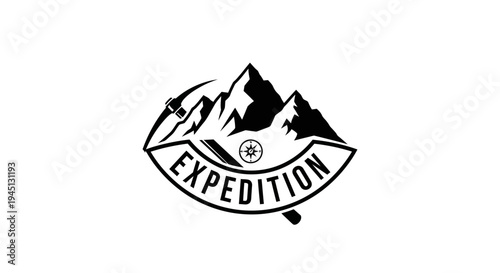 Mountain Expedition Logo Design with Pickaxe and Compass