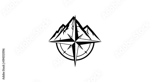 Mountain Compass Logo Design, Adventure Travel Navigation Icon