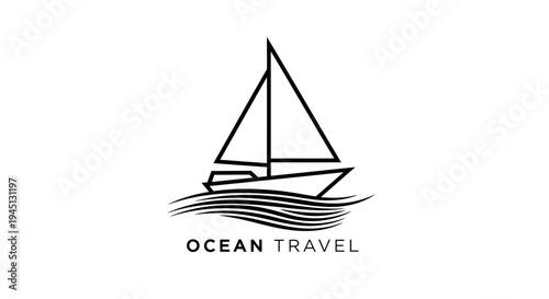 Minimalist Sailboat Ocean Travel Logo Design on Waves