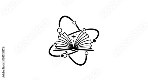 Open Book with Atomic Orbitals Symbol - Science, Education, Knowledge Concept