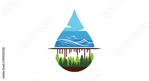 Water Droplet with Trees and Mountains.