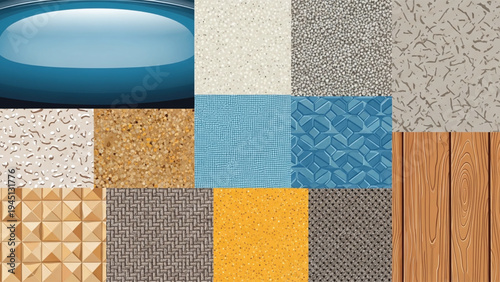 Collage of various textured surfaces and materials in different colors and patterns.