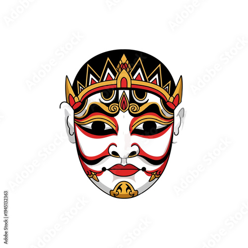 Traditional Thai dance mask with colorful makeup on a white background