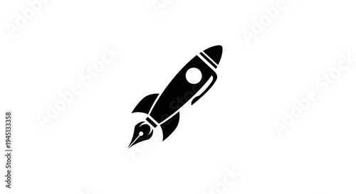 Black Rocket Icon Flying Upward on White Background
