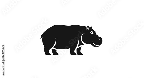 Black Hippopotamus Silhouette Icon Isolated on White Background