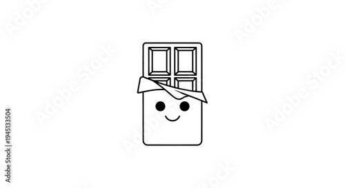 Cute Cartoon Chocolate Bar with Smiling Face Line Art Illustration
