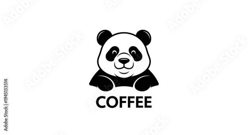 Cute Cartoon Panda Coffee Logo Design Black and White Mascot Brand Icon