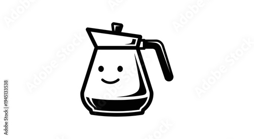 Cute Happy Coffee Pot Cartoon Illustration Icon