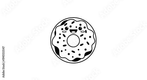 Cute Kawaii Donut with Sprinkles Line Art Illustration