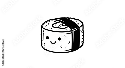 Cute Smiling Sushi Roll Cartoon Illustration on White Background