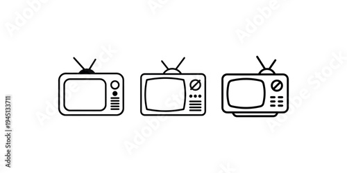 Retro television icon collection set of vintage tv screen symbols with antennas for broadcasting and media communication equipment in outline line style