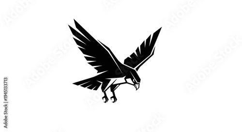 Dynamic Black Falcon Silhouette in Flight - Powerful Raptor Logo Design