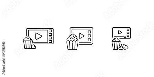 Watching video on portable media player concept illustration, simple linear art style. multimedia content, entertainment, online streaming, home cinema. vector