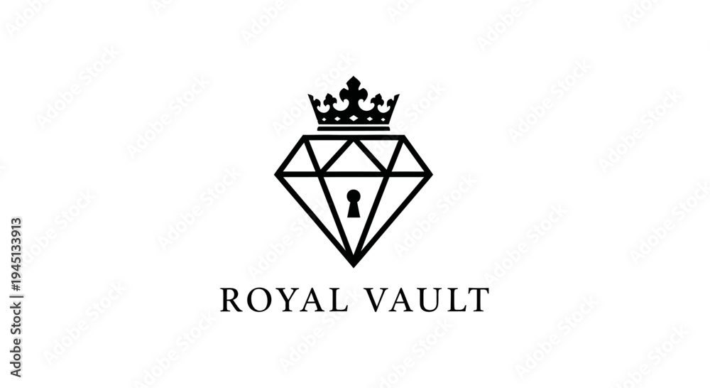 Fototapeta premium Elegant Diamond Crown Keyhole Logo for Royal Vault Security Brand Identity