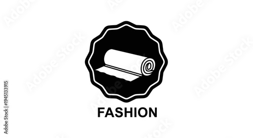 Fashion Textile Roll Icon - Black and White Vector Graphic for Clothing Industry