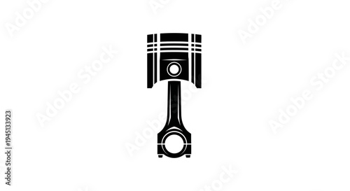 Engine Piston and Connecting Rod Silhouette Icon Isolated on White Background