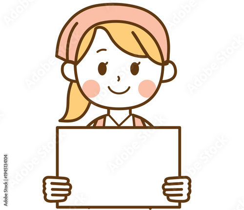 メッセージボードを持っているスーパーマーケットの女性スタッフのイラスト