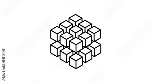Isometric cube pattern, abstract geometric design, 3D block structure, black and white optical illusion
