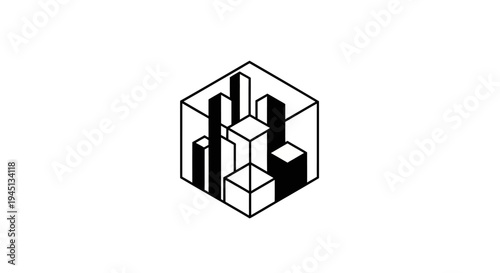 Isometric Cube with Abstract Data Bars - Geometric Information Visualization