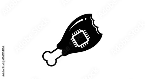 Lab-Grown Meat Chicken Drumstick with Microchip Icon - Synthetic Food Technology