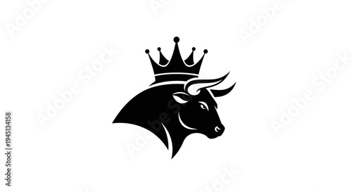 Majestic Bull Head with Crown Silhouette Logo - Power and Royalty Symbol